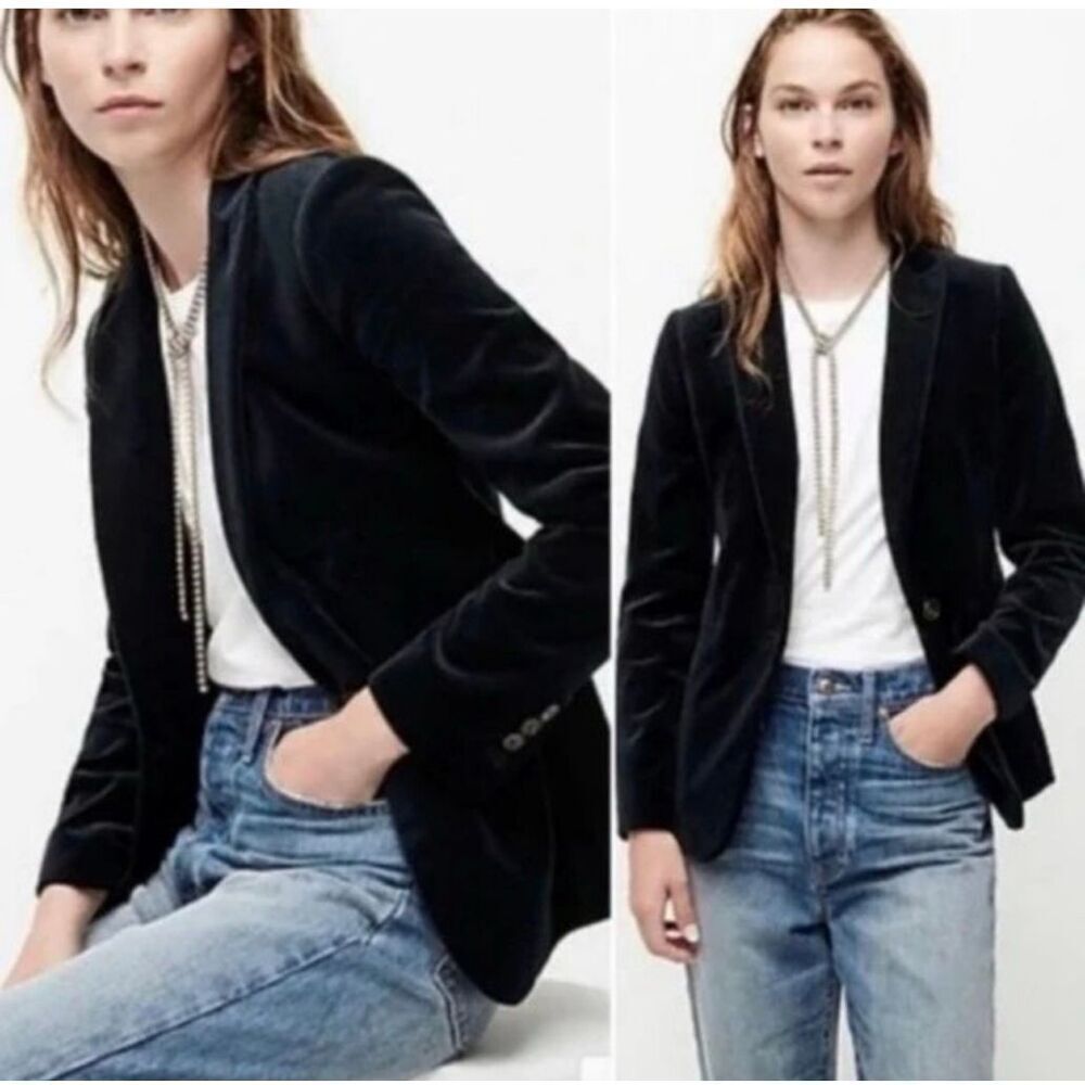 NWOT J Crew Collection Black Velvet Schoolboy Blazer, S 4, $218 B17 - Picture 3 of 11